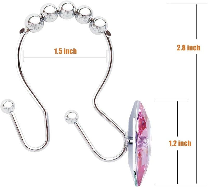 Yapicoco Shower Curtain Hooks Rings for Bathroom, 12PCS Valentines Day Heart Stainless Steel Rust Resistant Decorative Rhinestones Double Shower Hooks Hangers for Shower Curtains, Clothing, etc. - Image 3